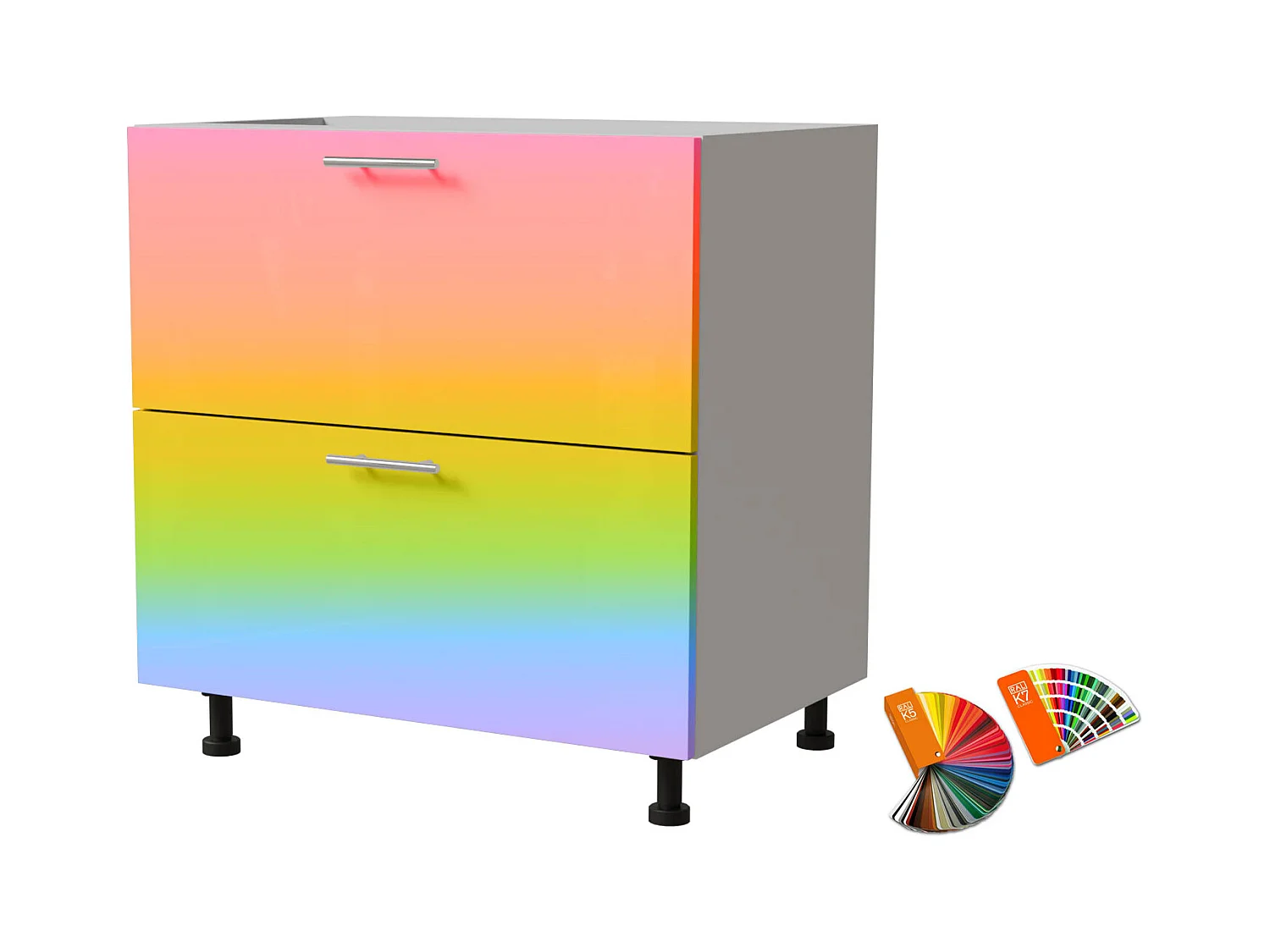 SCHUBLADENUNTERSCHRANK Brerra D2M/80 Korpus weiß / Front RAL Wunschfarbe (K5 oder K7)  80 / 50 / 82 cm Schubladensystem Blum Metabox