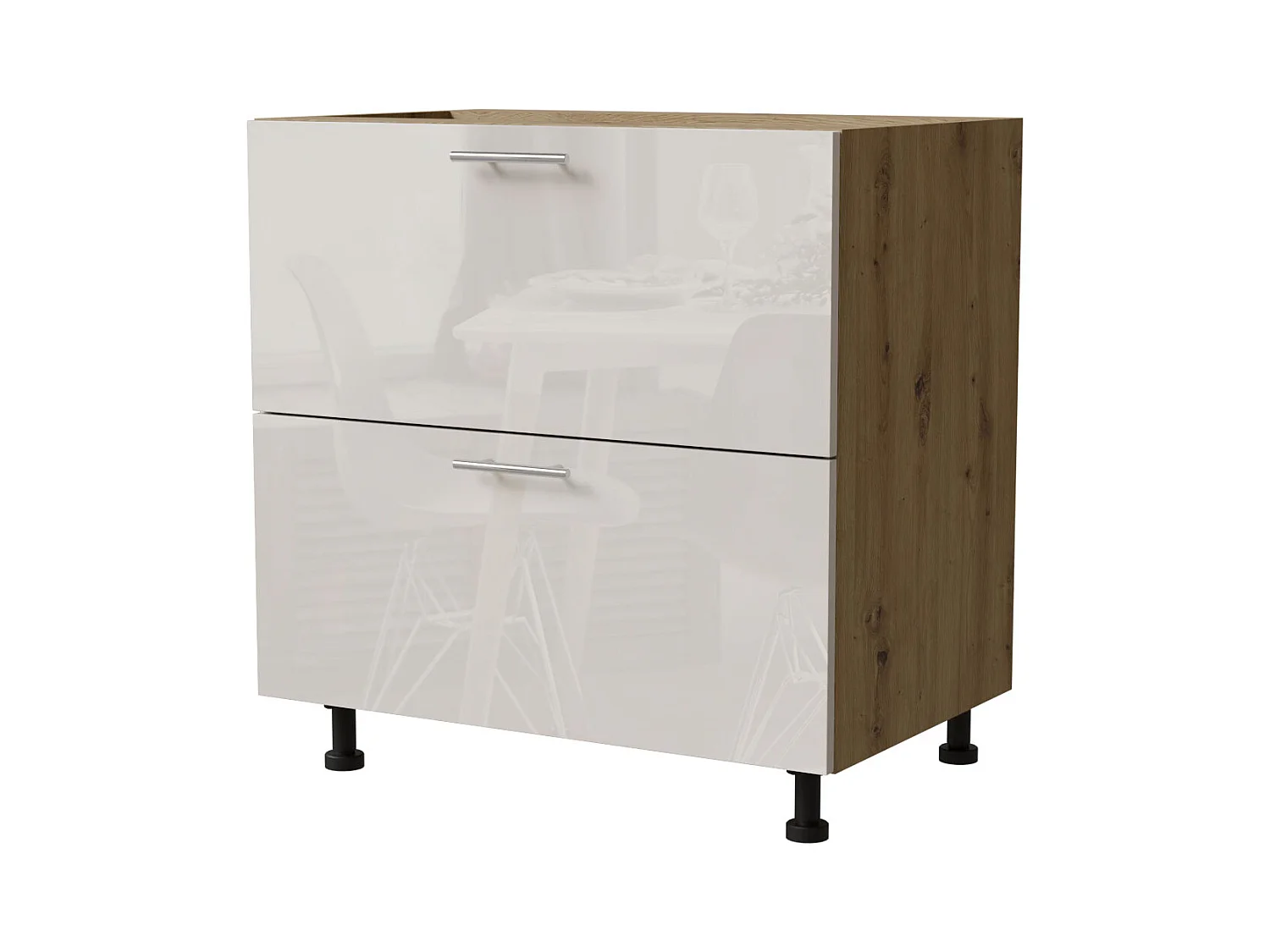 SCHUBLADENUNTERSCHRANK Brerra D2M/80 Korpus eiche artisan / Front RAL 9001 creme Hochglanz 80 / 50 / 82 cm Schubladensystem Blum Metabox