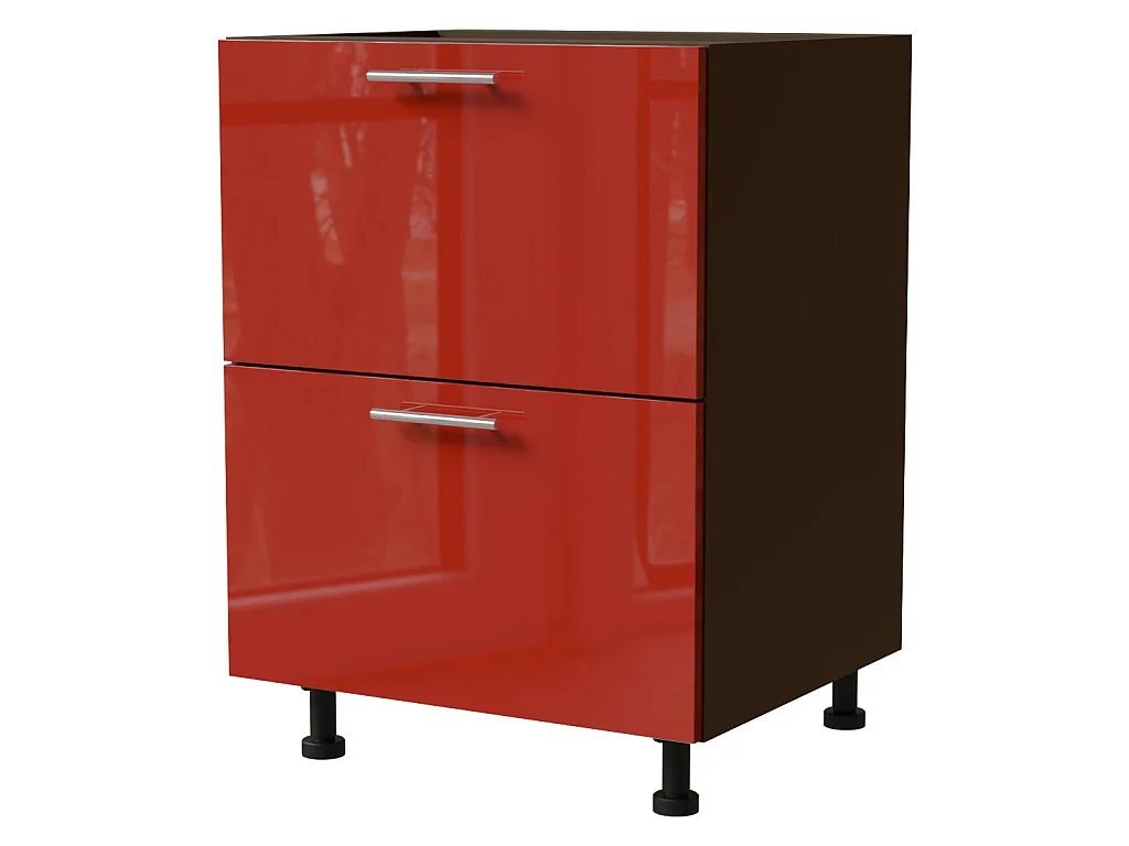 SCHUBLADENUNTERSCHRANK Brerra D2A/60/1A Korpus lava / Front RAL 3002 karminrot Hochglanz 60 / 50 / 82 cm