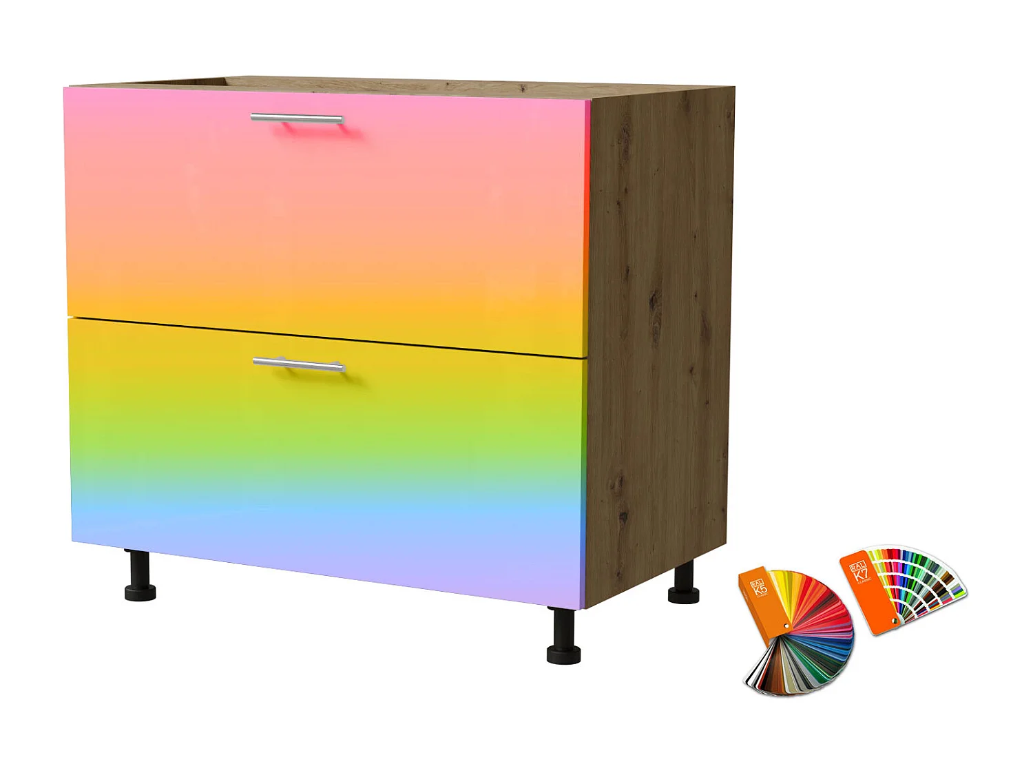 SCHUBLADENUNTERSCHRANK Brerra D2/90 Korpus eiche artisan / Front RAL Wunschfarbe (K5 oder K7) 90 / 50 / 82cm