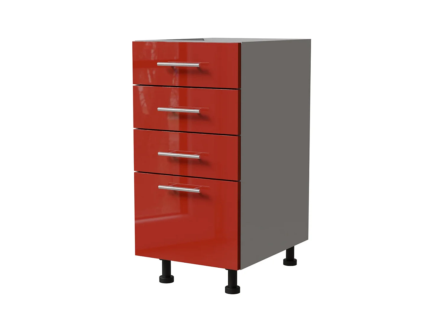 SCHUBLADENUNTERSCHRANK Brerra D4M/40 Korpus grau / Front RAL 3002 karminrot Hochglanz 40 / 50 / 82 cm
