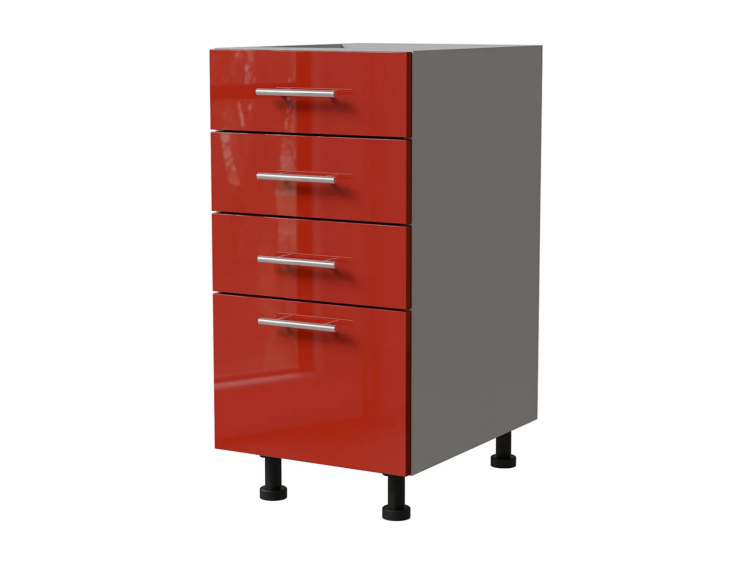 SCHUBLADENUNTERSCHRANK Brerra D4M/40 Korpus grau / Front RAL 3002 karminrot Hochglanz 40 / 50 / 82 cm