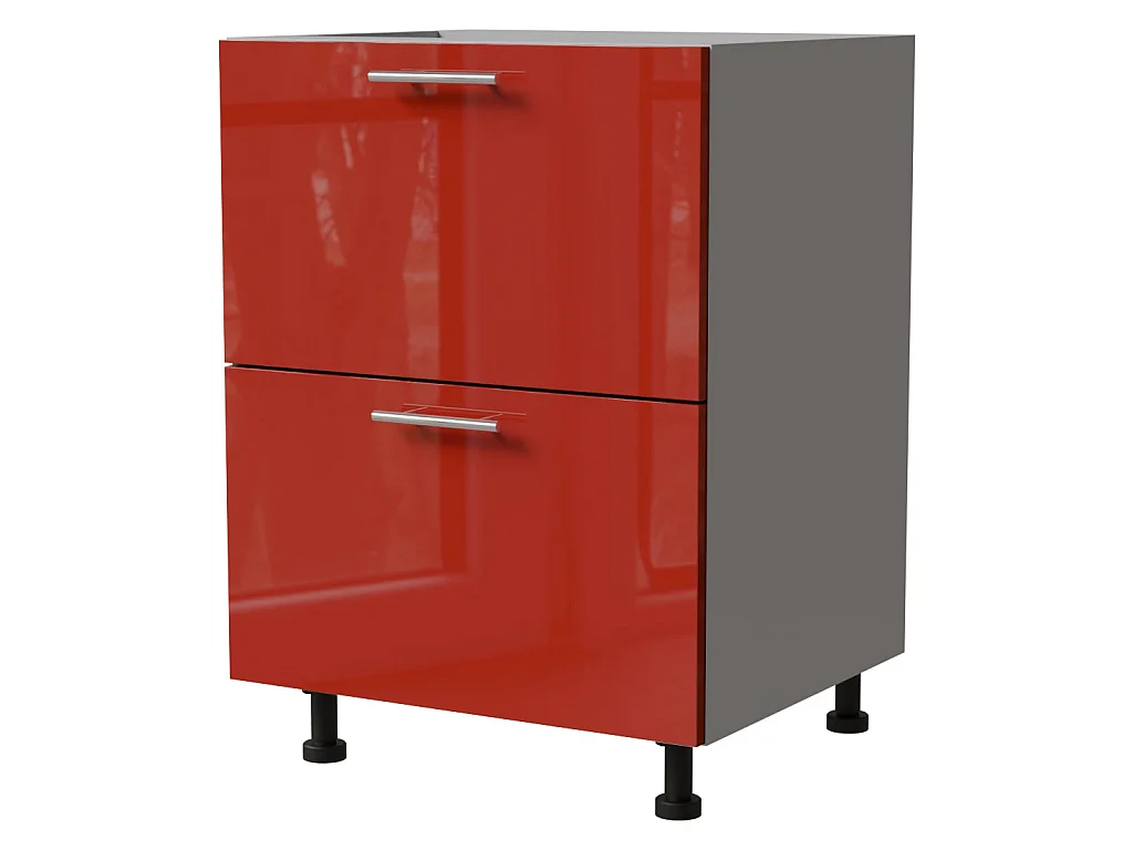 SCHUBLADENUNTERSCHRANK Brerra D2A/60/1A Korpus grau / Front RAL 3002 karminrot Hochglanz 60 / 50 / 82 cm