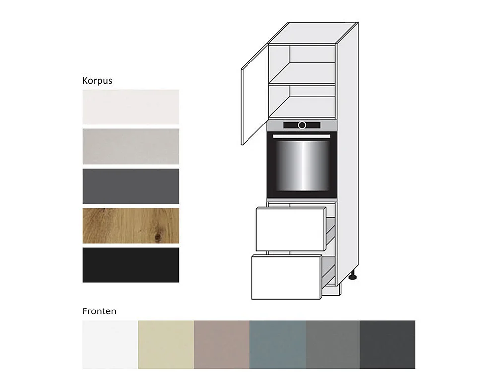 BACKOFEN-HOCHSCHRANK Kvantum D14/RU/2A/356 Weiß Matt / Eiche Artisan Matt 60 / 59 / 207cm
