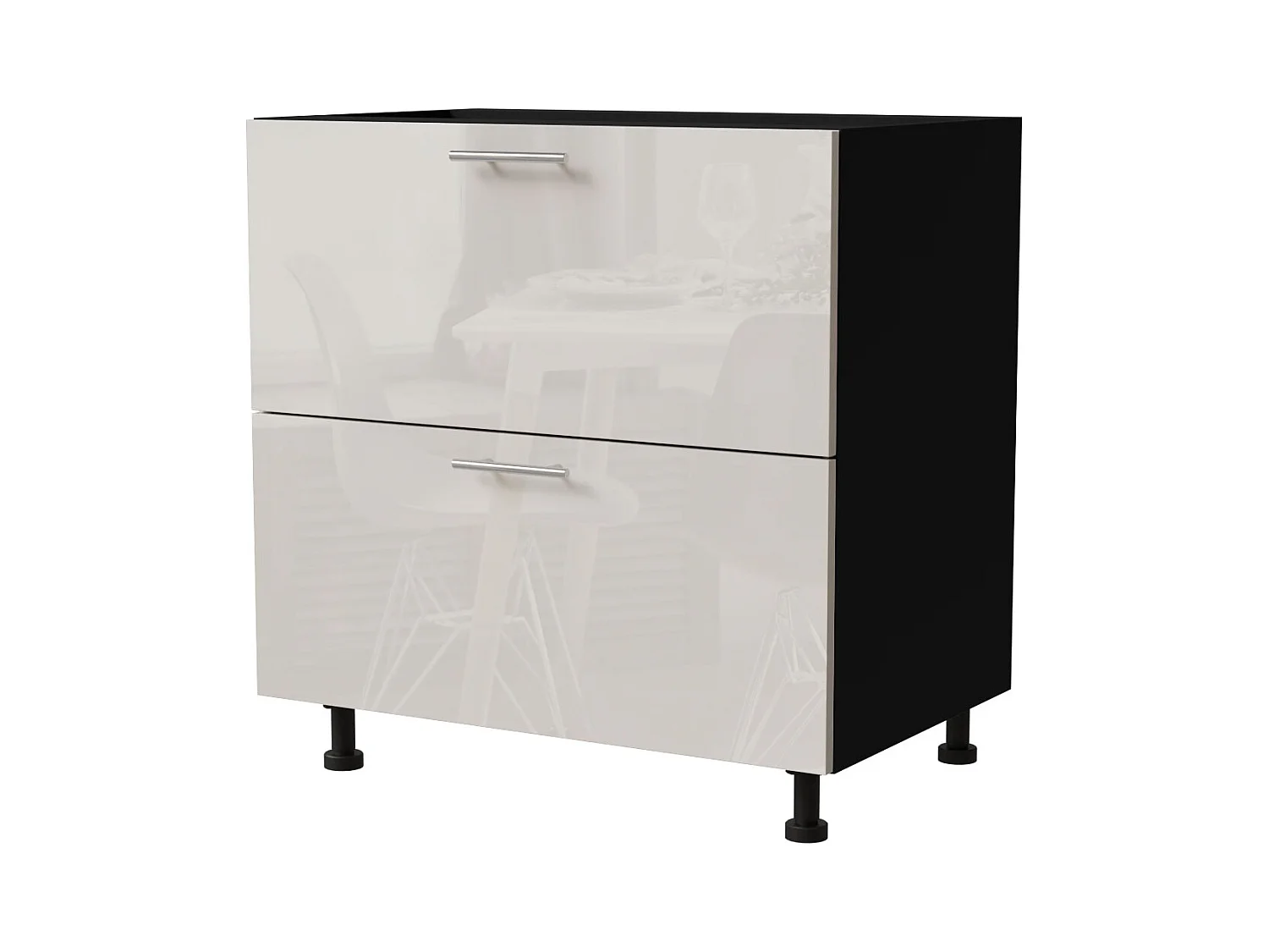 SCHUBLADENUNTERSCHRANK Brerra D2M/80 Korpus schwarz / Front RAL 9001 creme Hochglanz 80 / 50 / 82 cm Schubladensystem Blum Metabox