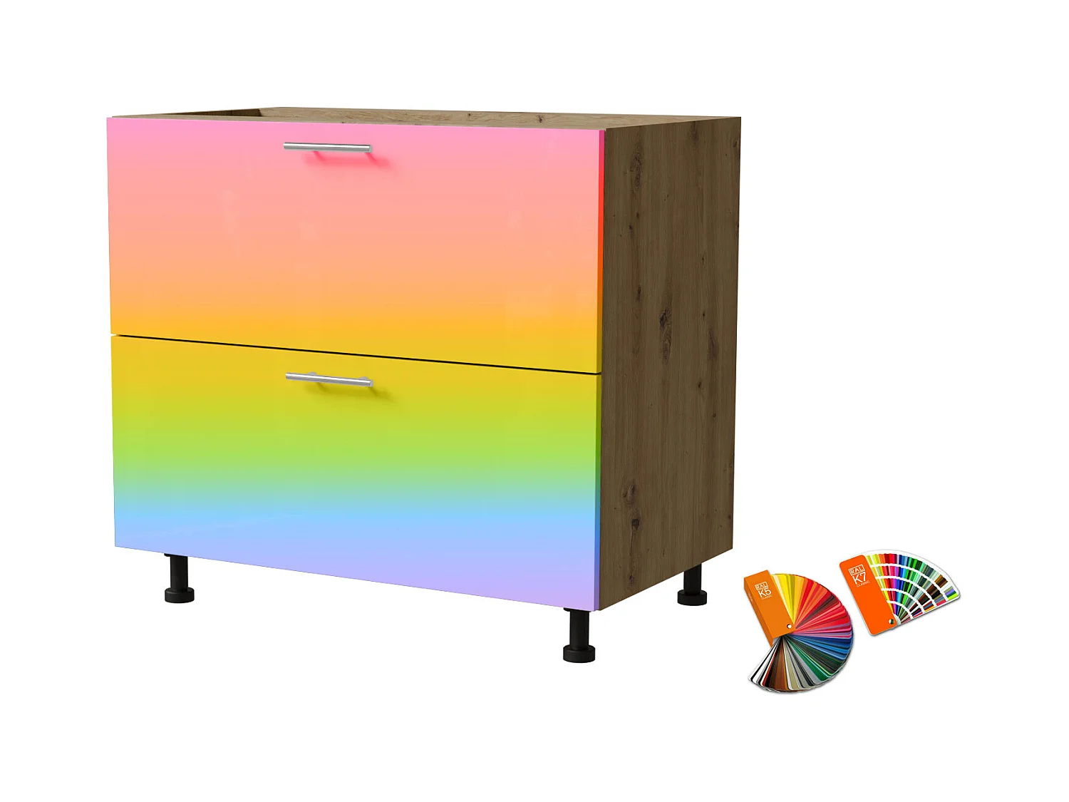 SCHUBLADENUNTERSCHRANK Brerra D2A/90 Korpus eiche artisan / Front RAL Wunschfarbe (K5 oder K7) 90 / 50 / 82cm