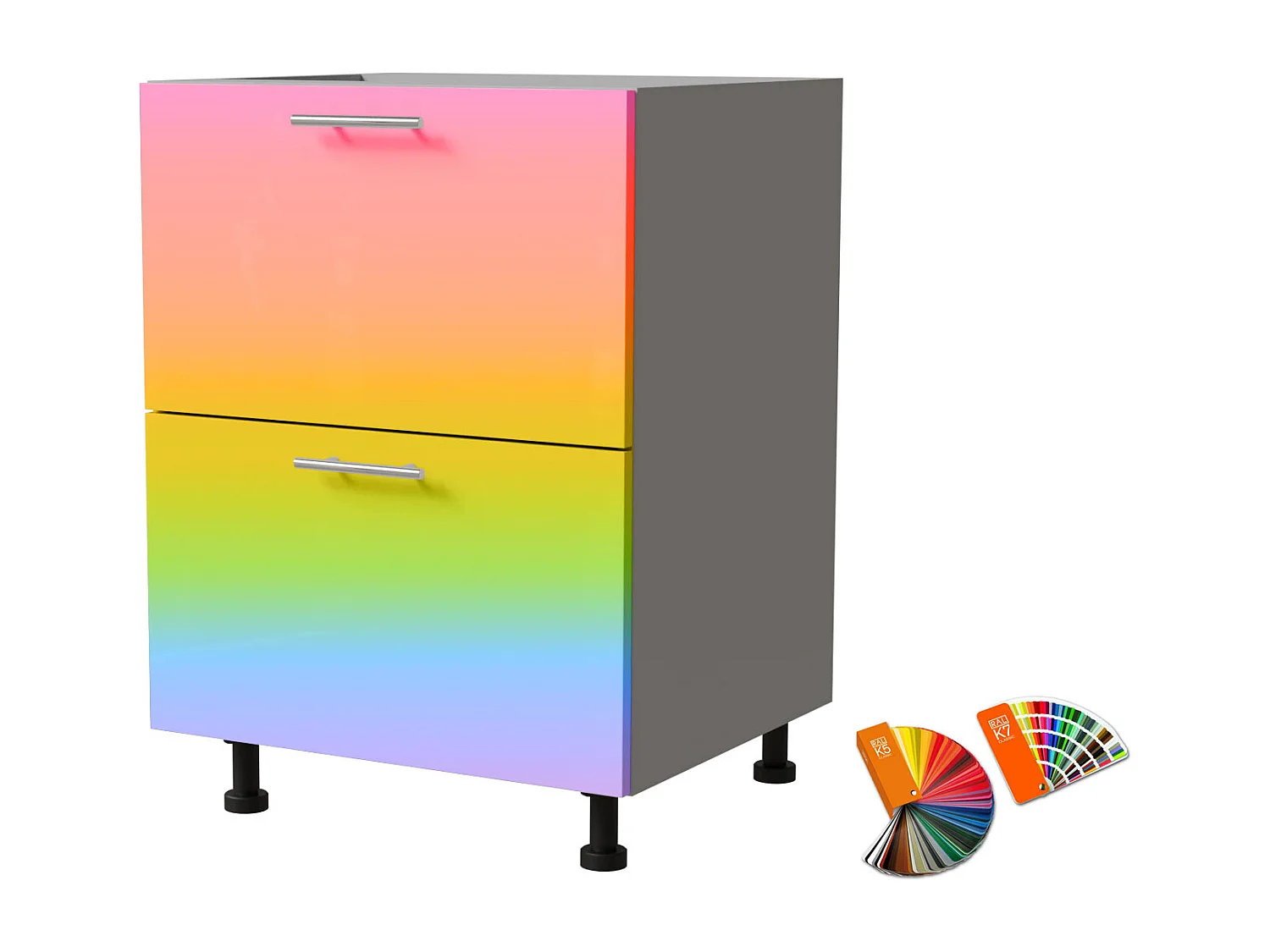 SCHUBLADENUNTERSCHRANK Brerra D2A/60/1A Korpus grau / Front RAL Wunschfarbe (K5 oder K7) 60 / 50 / 82 cm