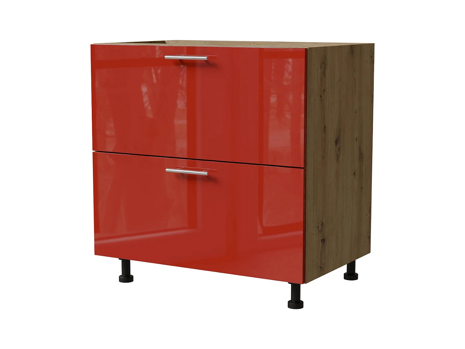 SCHUBLADENUNTERSCHRANK Brerra D2A/80 Korpus eiche artisan / Front RAL 3002 karminrot Hochglanz 80 / 50 / 82 cm Schubladensystem HETTICH InnoTech Atira