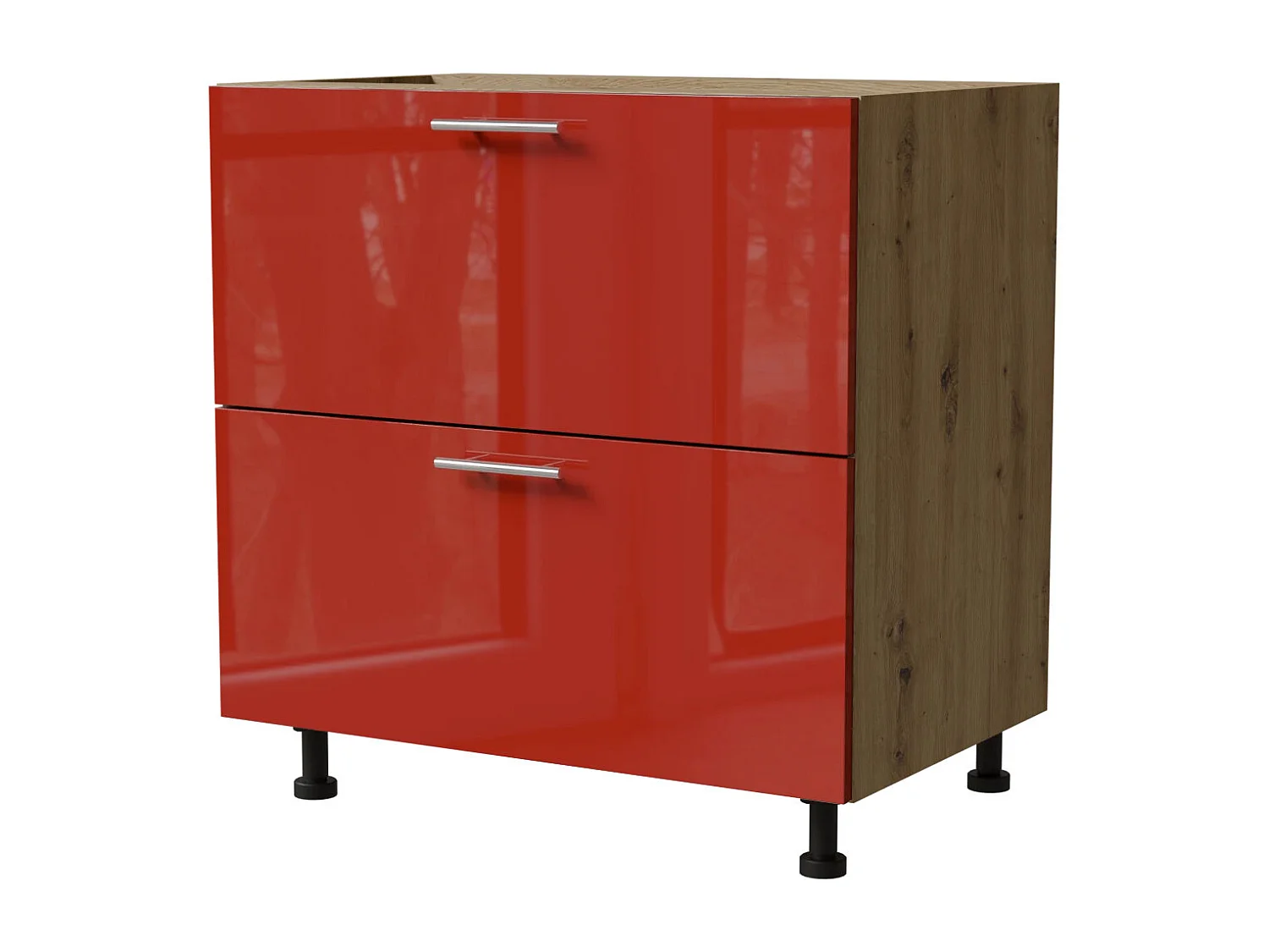 SCHUBLADENUNTERSCHRANK Brerra D2A/80 Korpus eiche artisan / Front RAL 3002 karminrot Hochglanz 80 / 50 / 82 cm Schubladensystem HETTICH InnoTech Atira