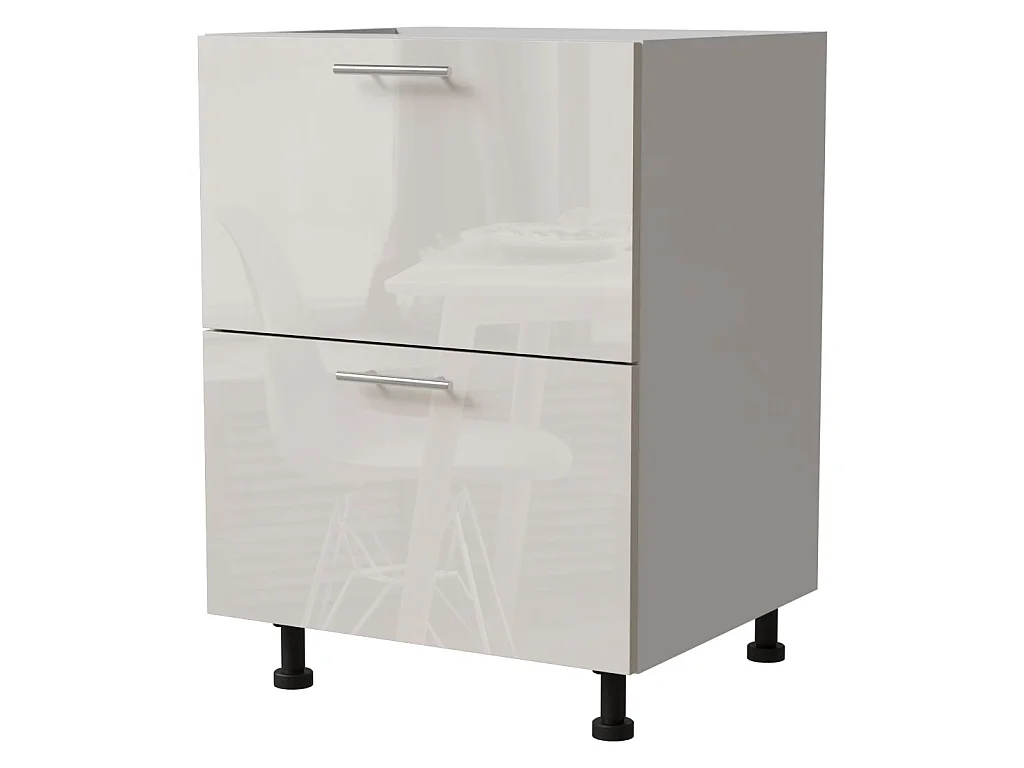 SCHUBLADENUNTERSCHRANK Brerra D2A/60 Korpus weiß / Front RAL 9001 creme Hochglanz 60 / 50 / 82 cm