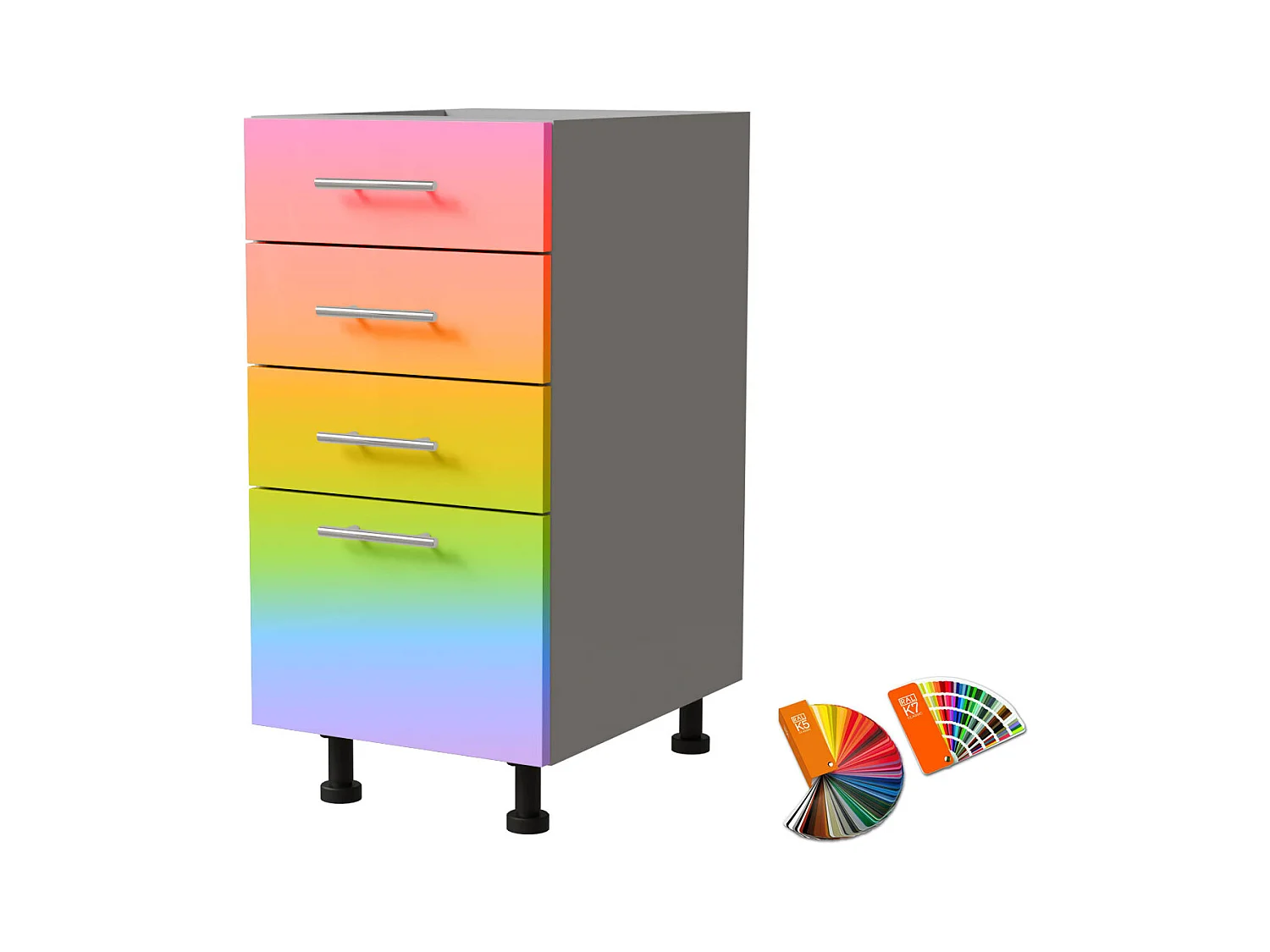 SCHUBLADENUNTERSCHRANK Brerra D4A/40 Korpus grau / Front RAL Wunschfarbe (K5 oder K7) 40 / 50 / 82 cm