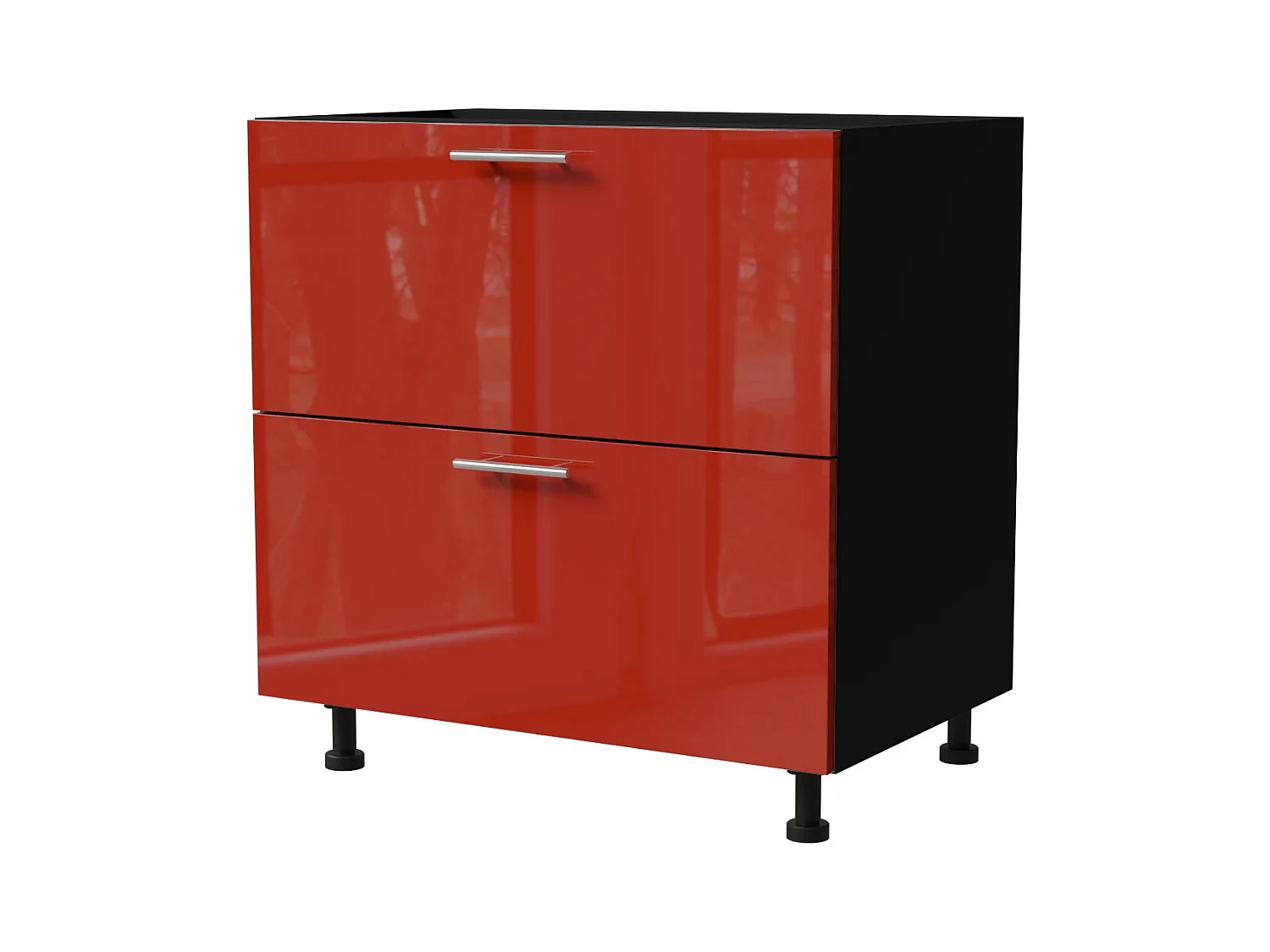 SCHUBLADENUNTERSCHRANK Brerra D2M/80 Korpus schwarz / Front RAL 3002 karminrot Hochglanz 80 / 50 / 82 cm Schubladensystem Blum Metabox