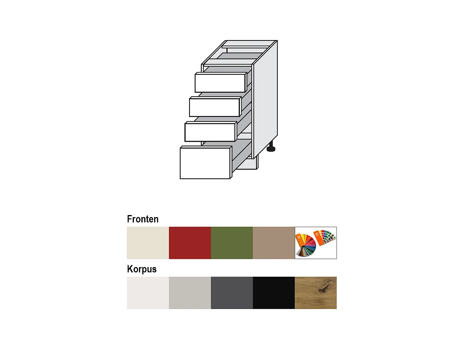 SCHUBLADENUNTERSCHRANK Brerra D4A/40 Korpus schwarz / Front RAL 6025 farngrün Matt 40 / 50 / 82 cm