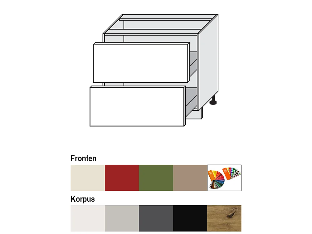 SCHUBLADENUNTERSCHRANK Brerra D2R/90 Korpus weiß / Front RAL 9001 creme Hochglanz 90 / 50 / 82cm