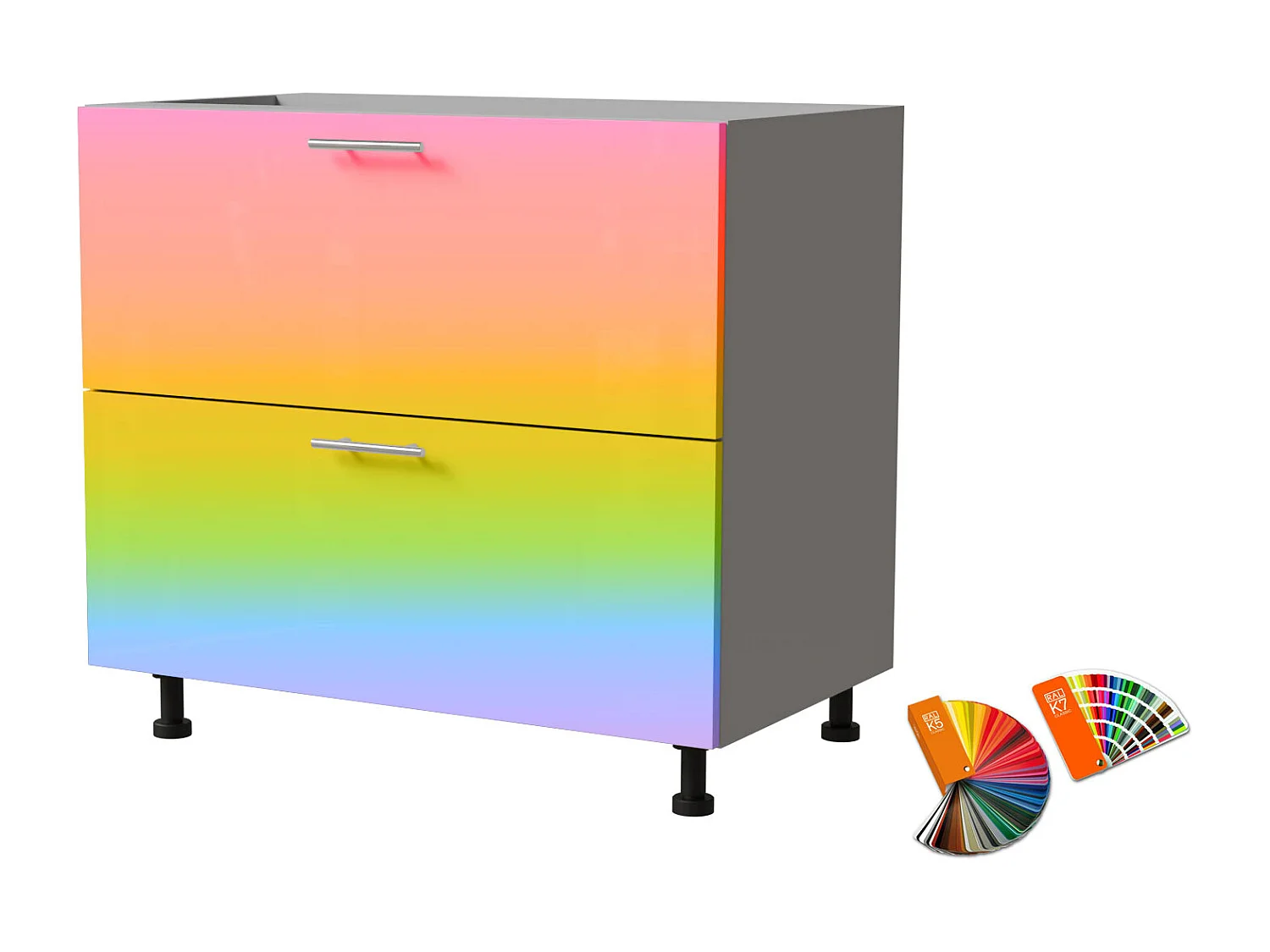 SCHUBLADENUNTERSCHRANK Brerra D2A/90/1A Korpus grau / Front Wunschfarbe RAL (K5 oder K7) 90 / 50 / 82 cm