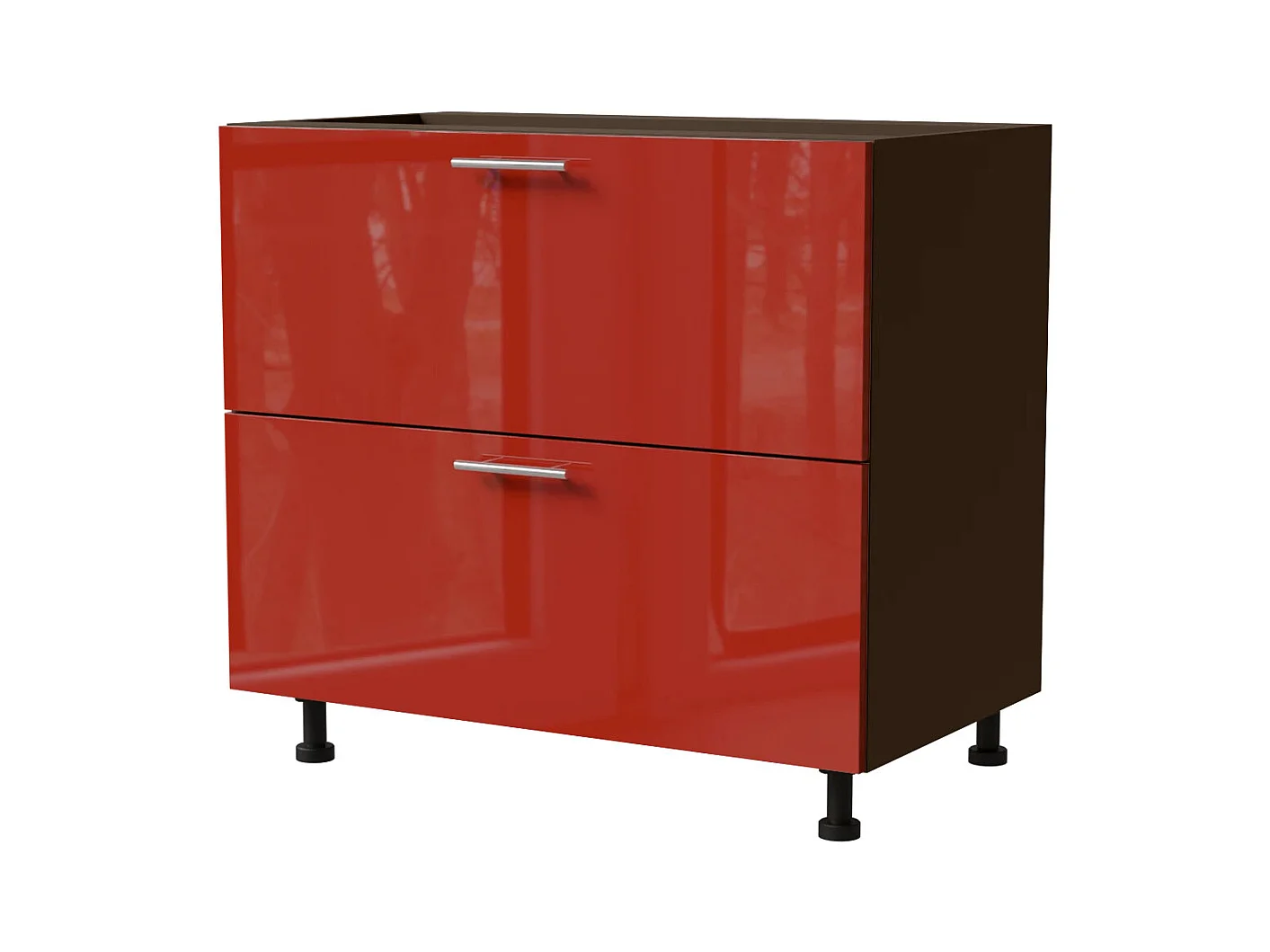 SCHUBLADENUNTERSCHRANK Brerra D2M/90 Korpus lava / Front RAL 3002 karminrot Hochglanz 90 / 50 / 82cm