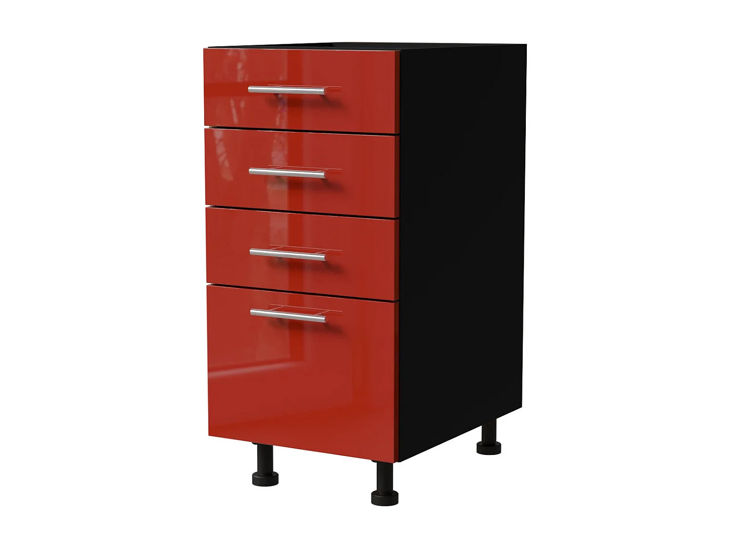 SCHUBLADENUNTERSCHRANK Brerra D4R/40 Korpus schwarz / Front RAL 3002 karminrot Hochglanz 40 / 50 / 82 cm