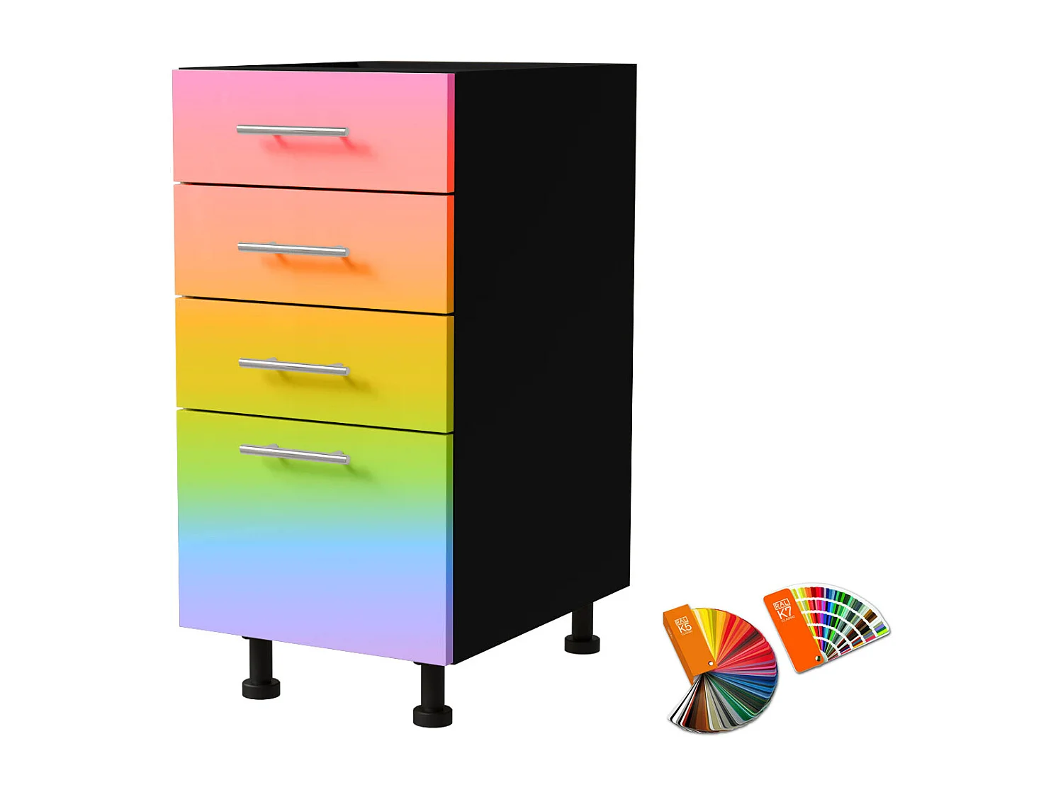 SCHUBLADENUNTERSCHRANK Brerra D4M/40 Korpus schwarz / Front RAL Wunschfarbe (K5 oder K7) 40 / 50 / 82 cm
