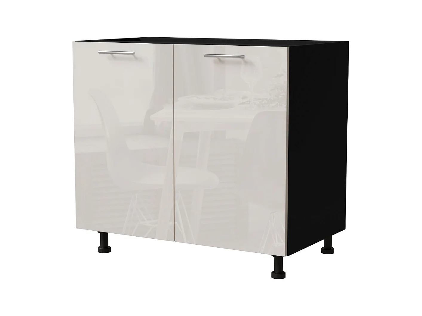 KÜCHENUNTERSCHRANK Brerra D11/90 Korpus schwarz / Front RAL 9001 cremeweiß Hochglanz 90 / 50 / 82 cm