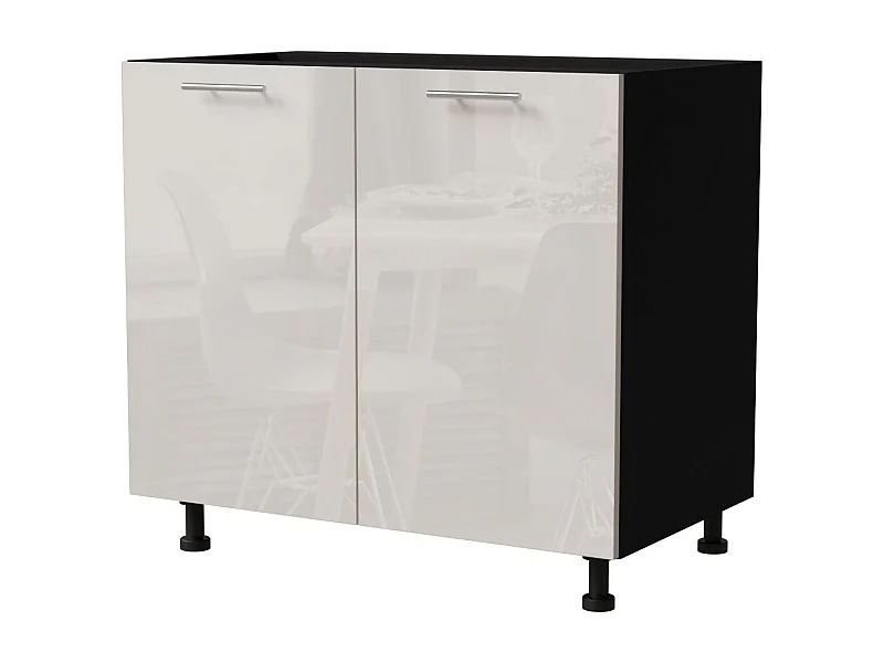 KÜCHENUNTERSCHRANK Brerra D11/90 Korpus schwarz / Front RAL 9001 cremeweiß Hochglanz 90 / 50 / 82 cm