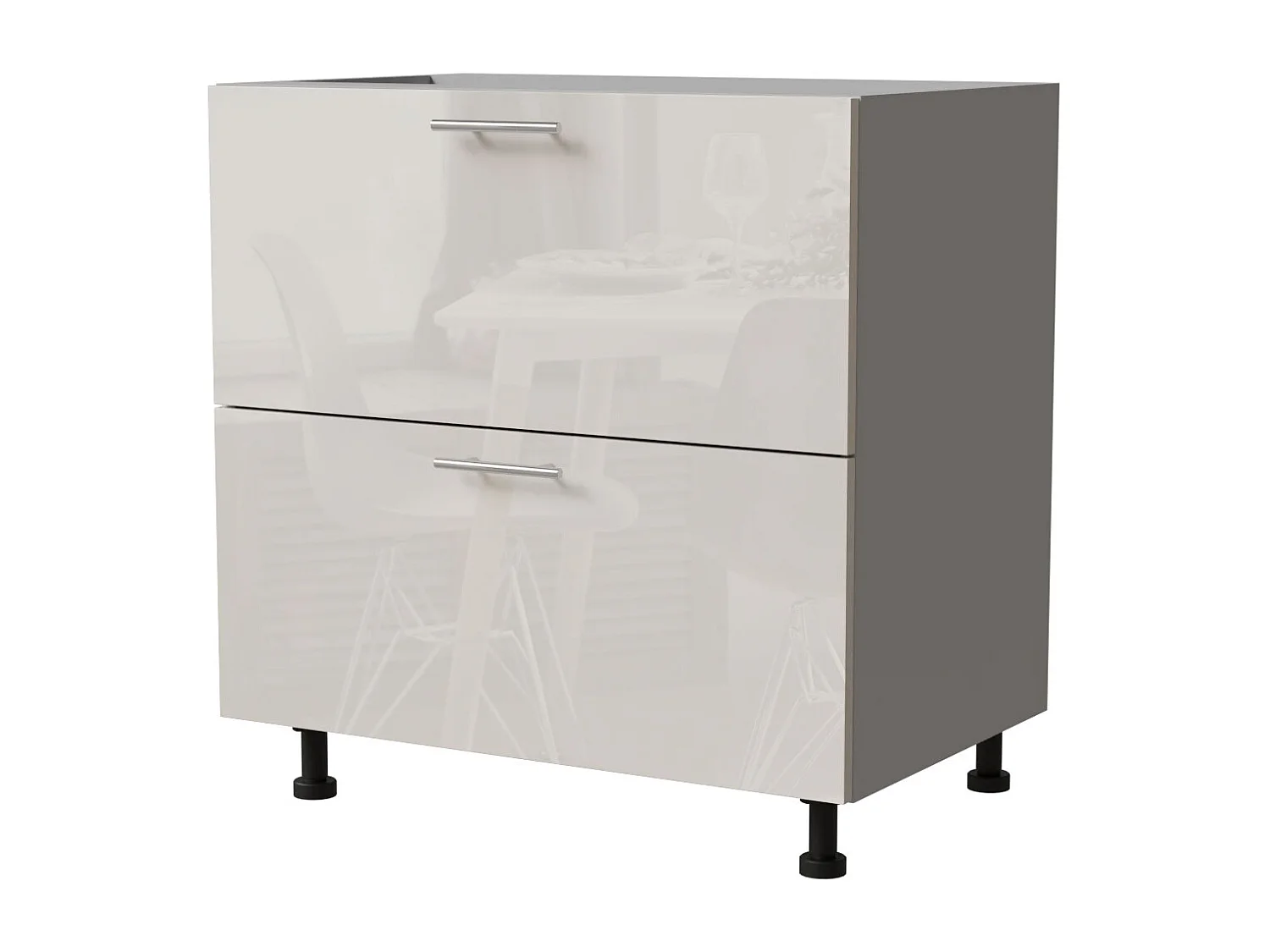 SCHUBLADENUNTERSCHRANK Brerra D2M/80 Korpus grau / Front RAL 9001 creme Hochglanz 80 / 50 / 82 cm Schubladensystem Blum Metabox