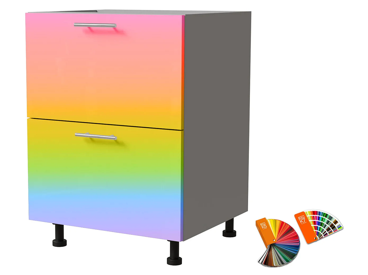 SCHUBLADENUNTERSCHRANK Brerra D2A/60 Korpus grau / Front RAL Wunschfarbe (K5 oder K7) 60 / 50 / 82 cm