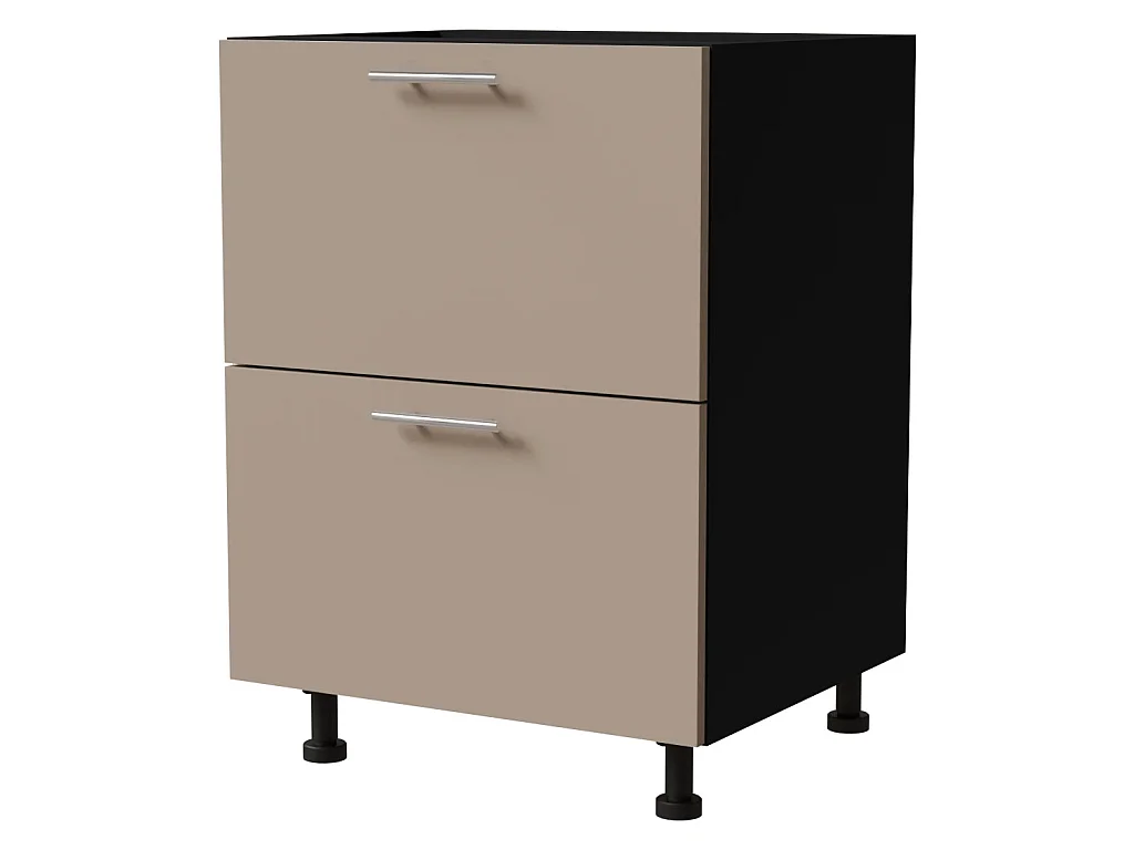 SCHUBLADENUNTERSCHRANK Brerra D2R/60 Korpus schwarz / Front RAL 1019 graubeige Matt 60 / 50 / 82 cm