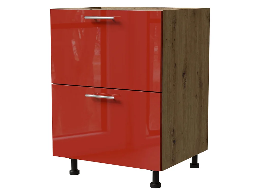 SCHUBLADENUNTERSCHRANK Brerra D2A/60 Korpus eiche artisan / Front RAL 3002 karminrot Hochglanz 60 / 50 / 82 cm