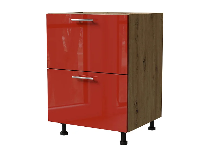 SCHUBLADENUNTERSCHRANK Brerra D2A/60 Korpus eiche artisan / Front RAL 3002 karminrot Hochglanz 60 / 50 / 82 cm
