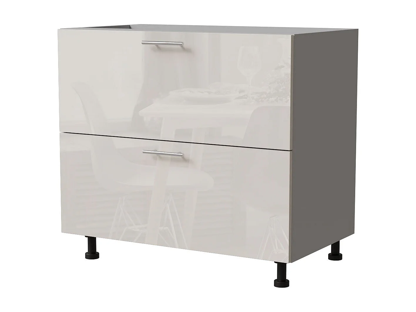 SCHUBLADENUNTERSCHRANK Brerra D2A/90/1A Korpus grau / Front RAL 9001 creme Hochglanz 90 / 50 / 82 cm