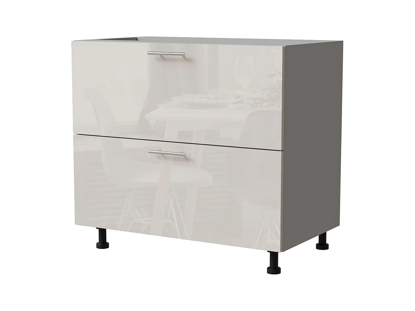 SCHUBLADENUNTERSCHRANK Brerra D2M/90 Korpus grau / Front RAL 9001 creme Hochglanz 90 / 50 / 82cm