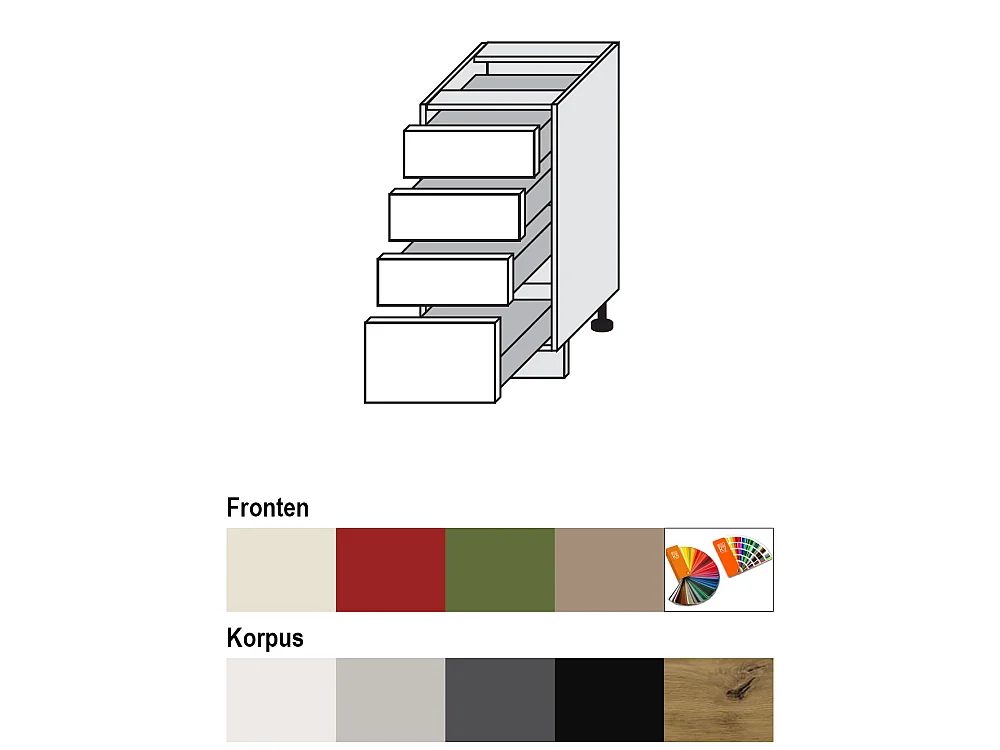 SCHUBLADENUNTERSCHRANK Brerra D4M/40 Korpus grau / Front RAL 9001 creme Hochglanz 40 / 50 / 82 cm