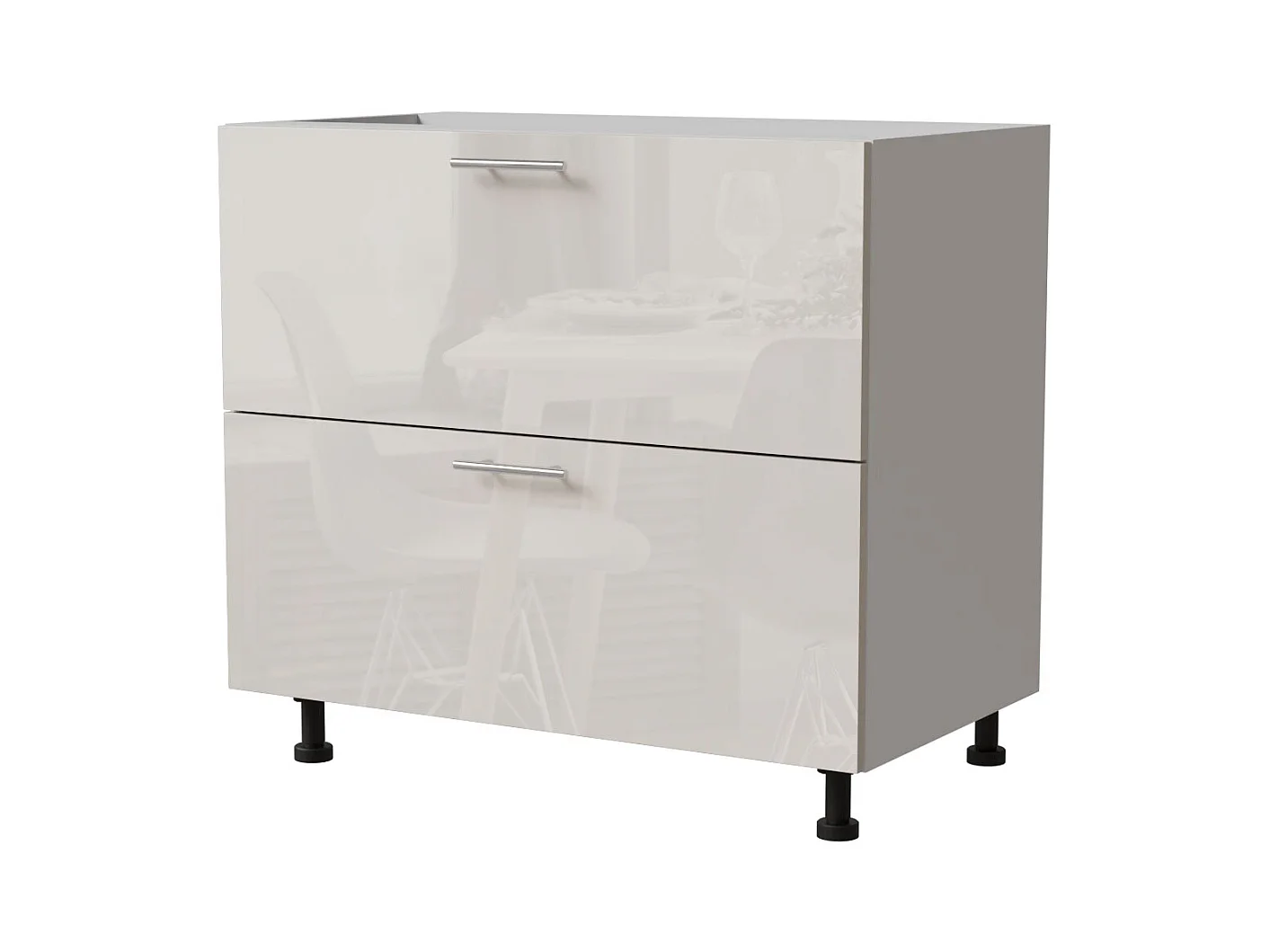 SCHUBLADENUNTERSCHRANK Brerra D2A/90/1A Korpus weiß / Front RAL 9001 creme Hochglanz 90 / 50 / 82 cm