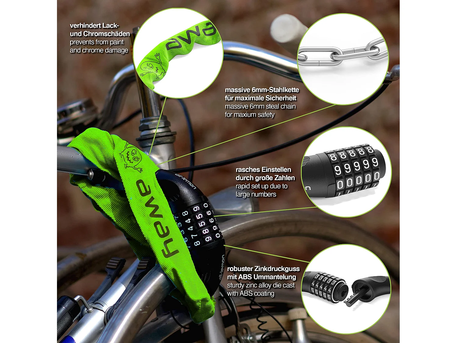 Fahrradschloss Radschloss mit Zahlencode,