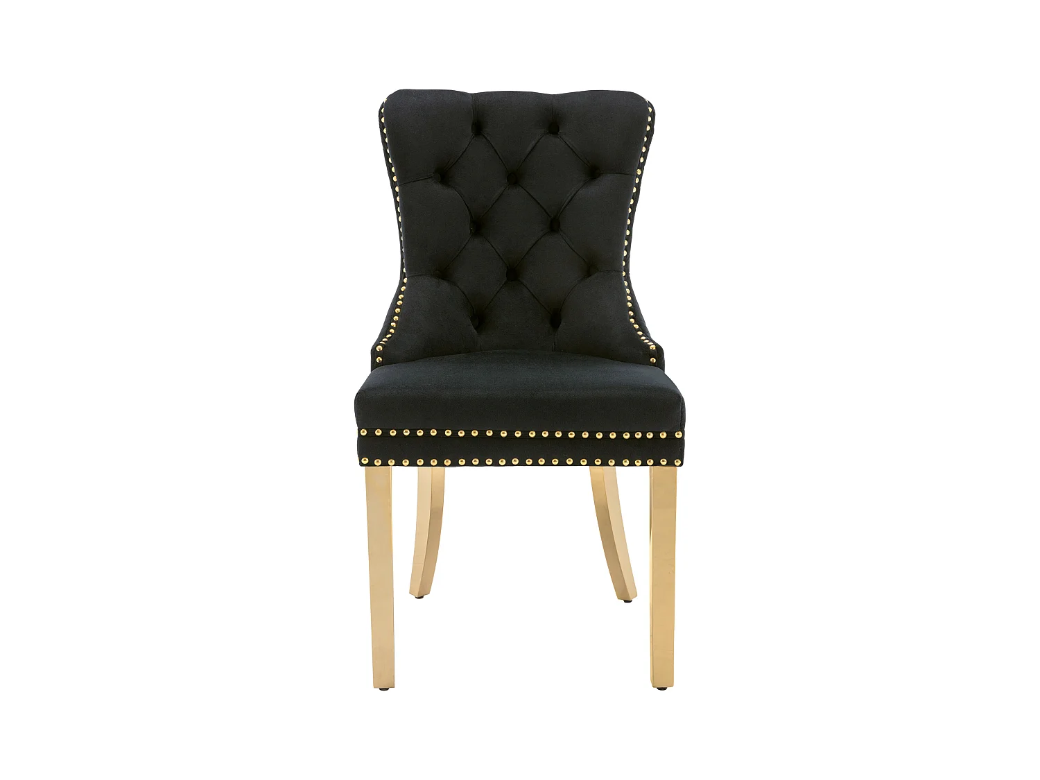 Lot de 4 chaises de salle à manger - velours noir - Chaise rembourrée avec garniture cloutée et pieds en métal doré