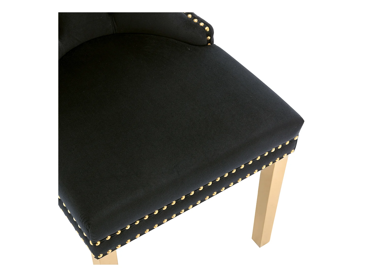 Lot de 4 chaises de salle à manger - velours noir - Chaise rembourrée avec garniture cloutée et pieds en métal doré
