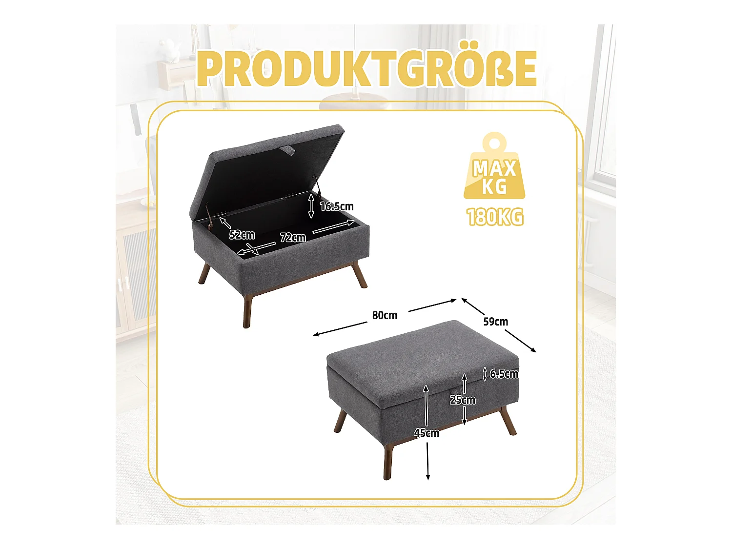 Chaise carrée - Chaise avec rangement - pour salon, entrée et salle familiale - lin marron