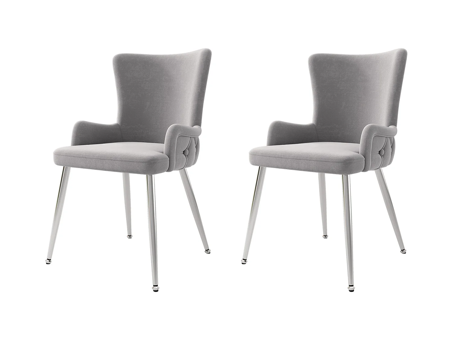 Lot de 2 chaises de salle à manger - velours gris - pieds en métal argenté - pour chambre et salle à manger