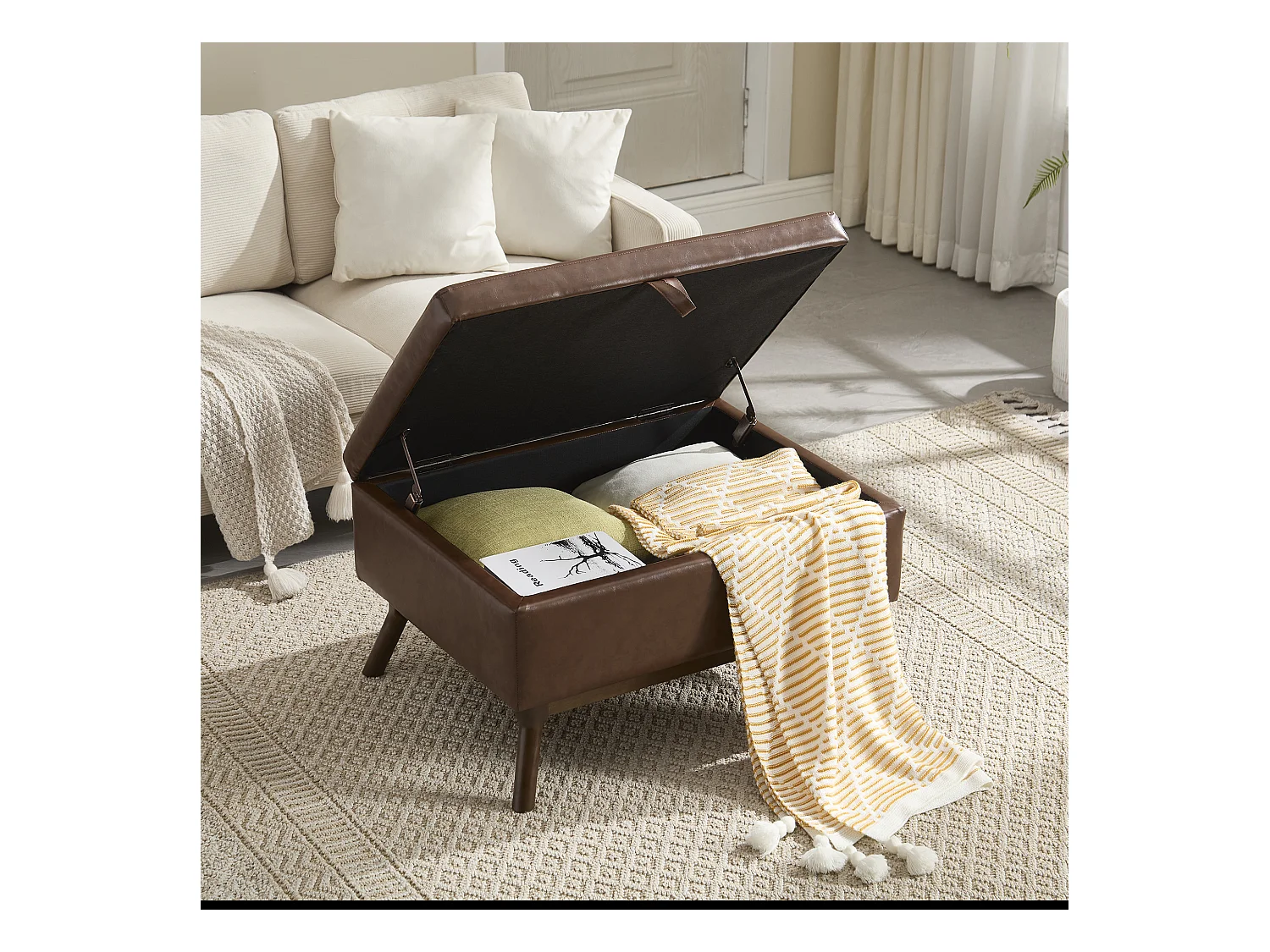 Chaise carrée - Chaise avec rangement - pour salon, entrée et salle familiale - marron