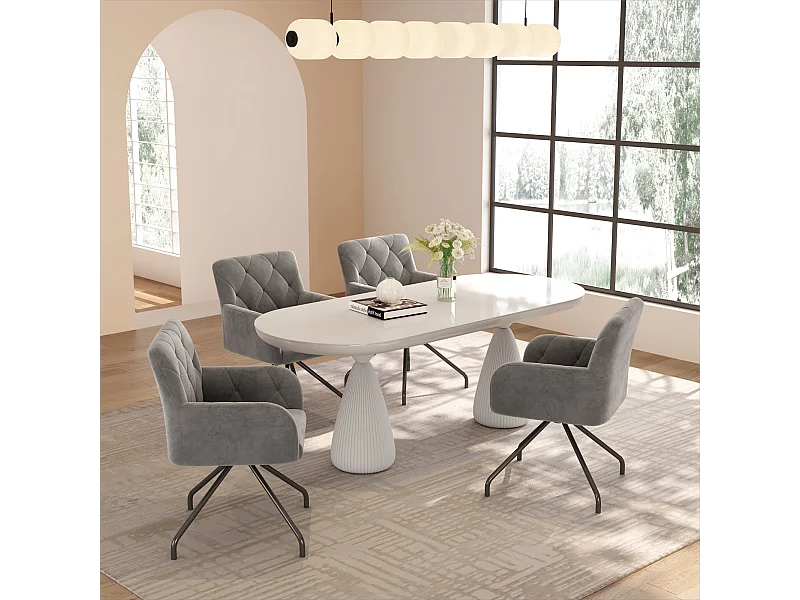 Lot de 4 chaises de salle à manger - velours gris clair - dossier incurvé et pieds en métal - pour salon et chambre