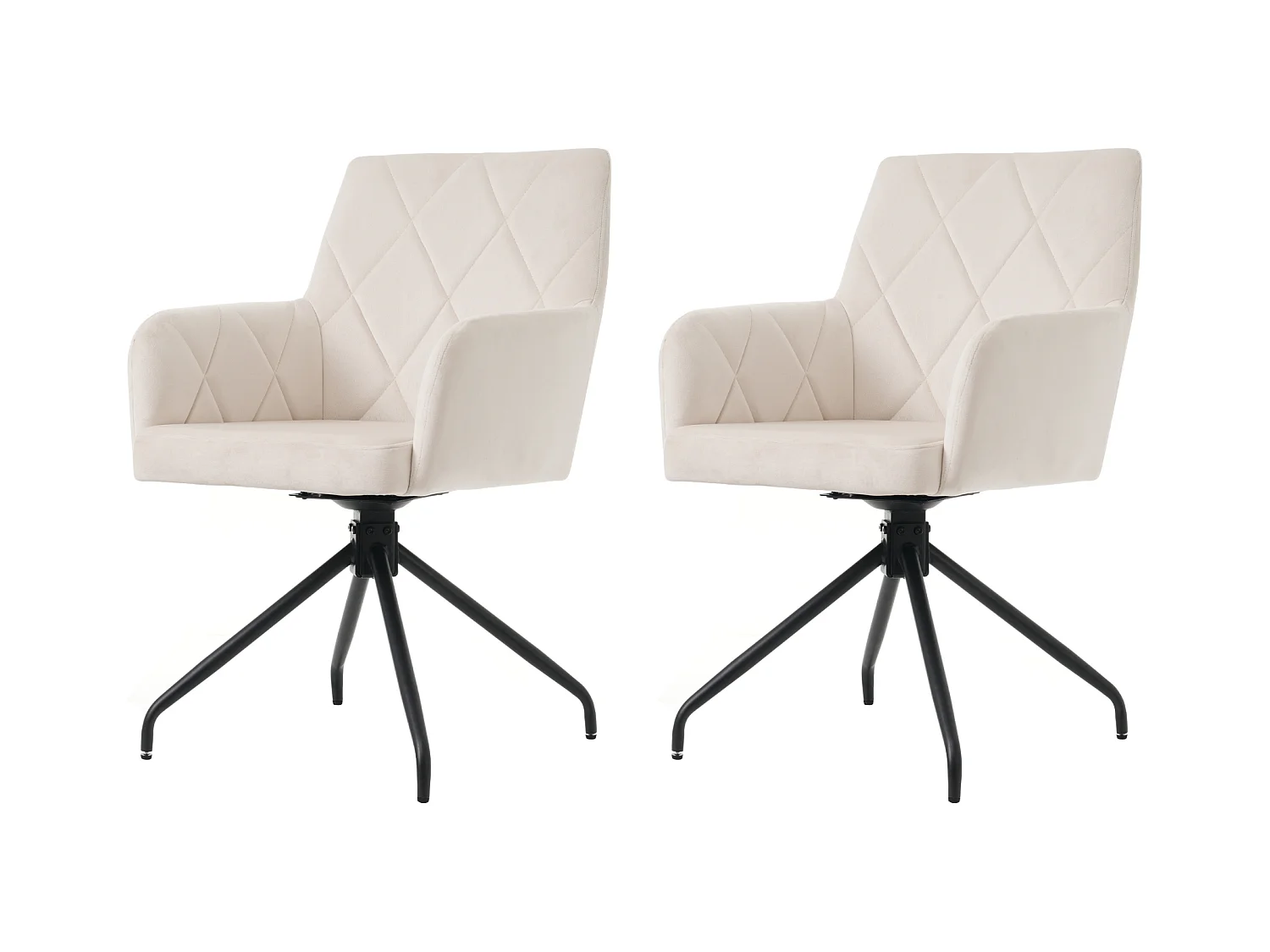 Lot de 2 chaises de salle à manger - velours beige - avec accoudoirs et fonction pivotante - pieds en métal