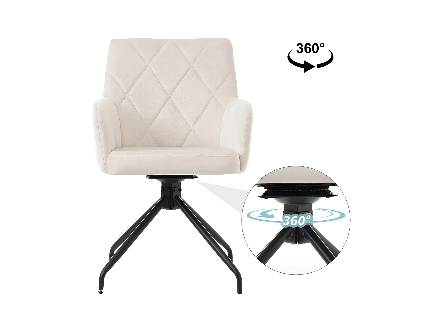 Lot de 2 chaises de salle à manger - velours beige - avec accoudoirs et fonction pivotante - pieds en métal