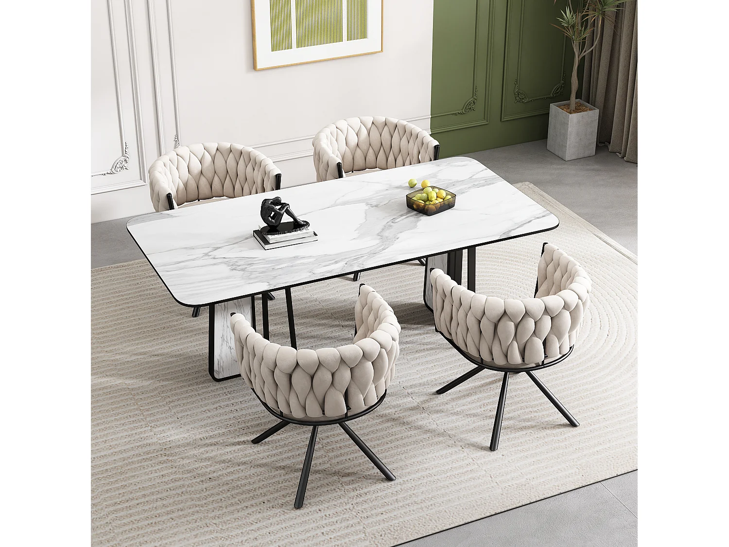 Lot de 4 chaises de salle à manger pivotantes - velours beige - avec dossier rembourré et pieds en métal