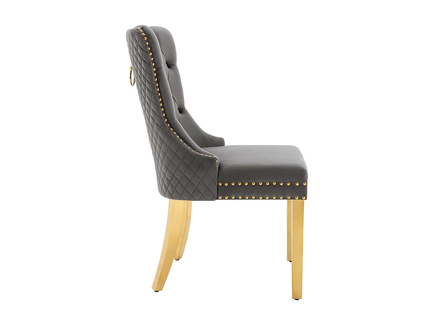 Lot de 2 chaises de salle à manger - velours gris - Chaise rembourrée avec garniture cloutée et pieds en métal doré