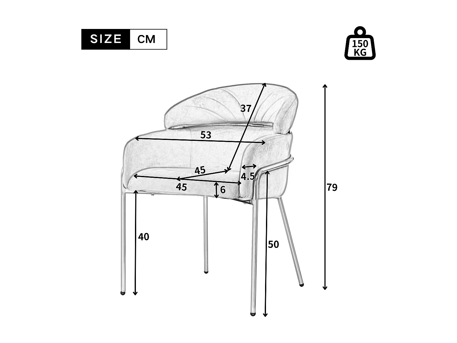 Set di 2 sedie da pranzo - Velluto grigio - Sedia con schienale e gambe in metallo - Per camera da letto e soggiorno