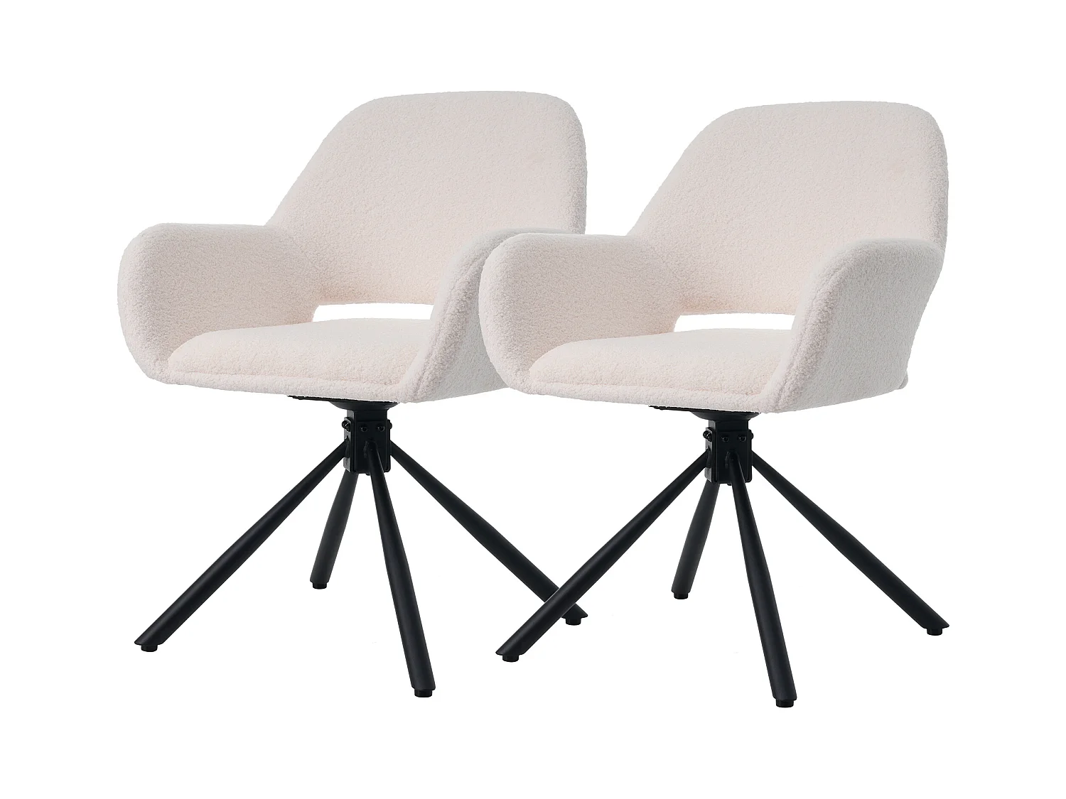 Juego de 2 sillas de comedor - tela sherpa blanca - con reposabrazos y función giratoria