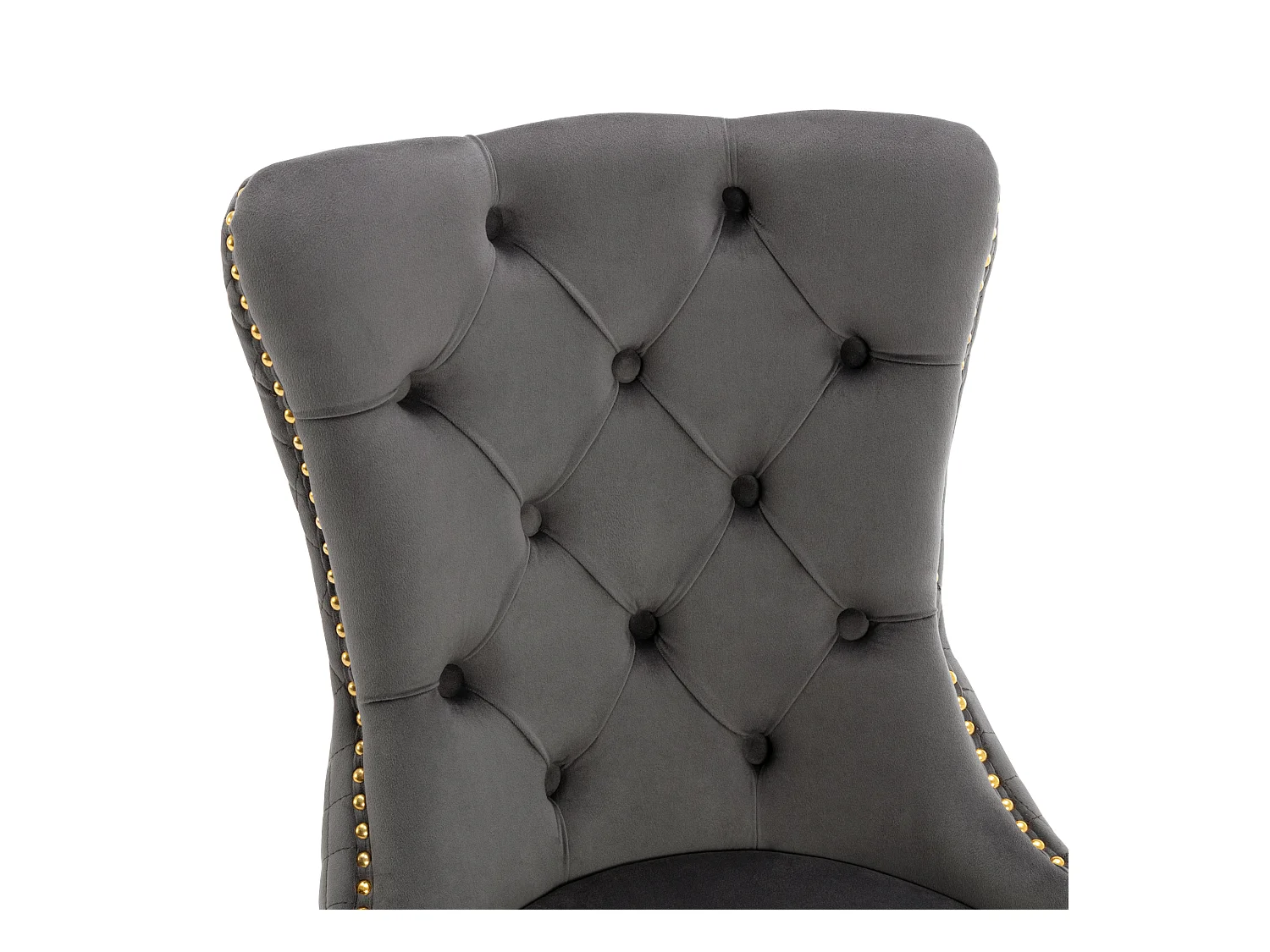 Lot de 4 chaises de salle à manger - velours gris - Chaise rembourrée avec garniture cloutée et pieds en métal doré