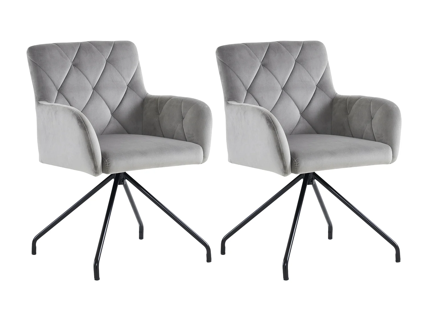 Lot de 2 chaises de salle à manger - velours gris clair - dossier incurvé et pieds en métal - pour salon et chambre