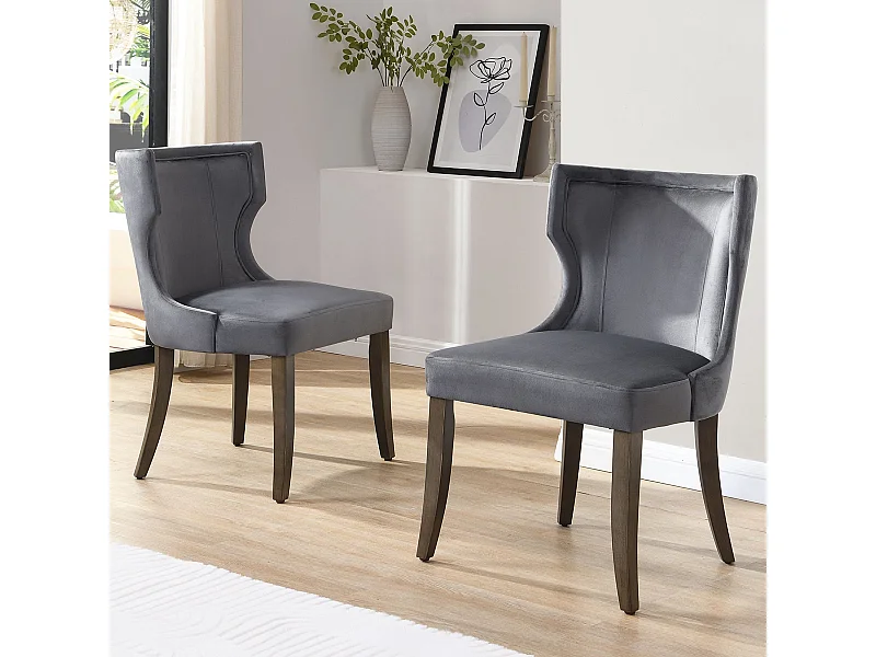 Set di 2 sedie da pranzo - Sedie con gambe regolabili in legno massello - velluto grigio