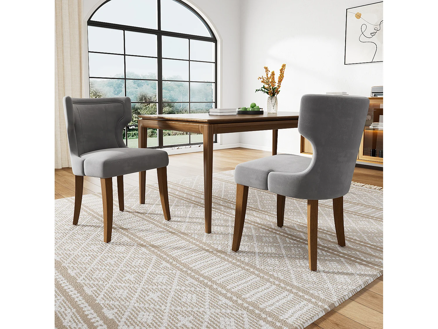 Lot de 2 chaises de salle à manger - Chaises avec pieds réglables en bois massif - velours gris